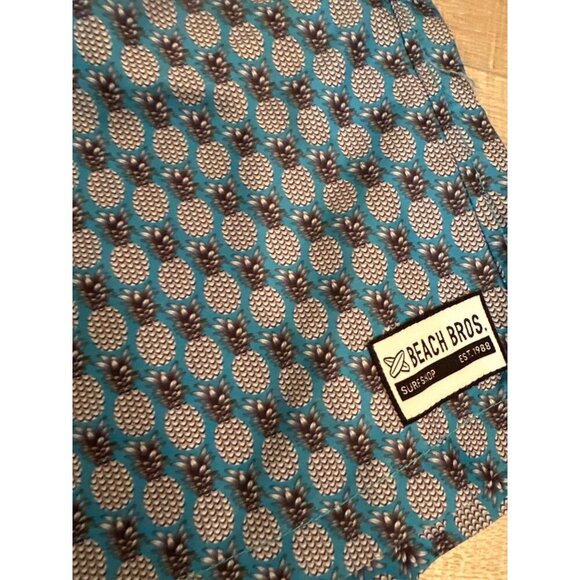 Beach Bros. Pineapple Print Mens Swim Trunks XXL Quickdry Fabric Blue & White - Picture 2 of 6